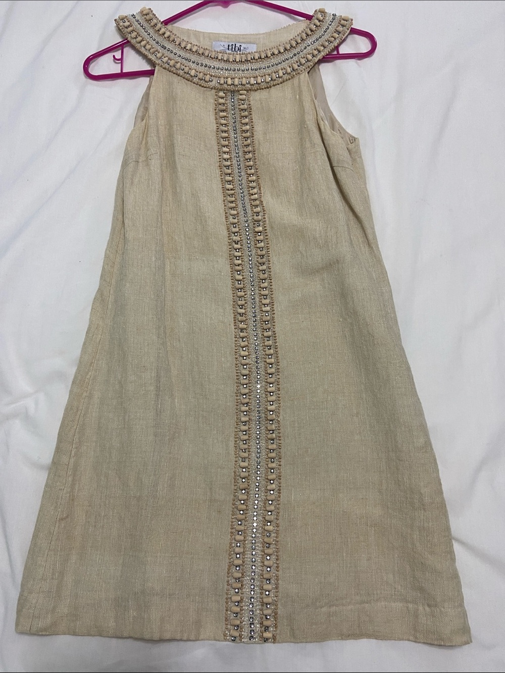 Tibi Cream Beaded Halter Dress